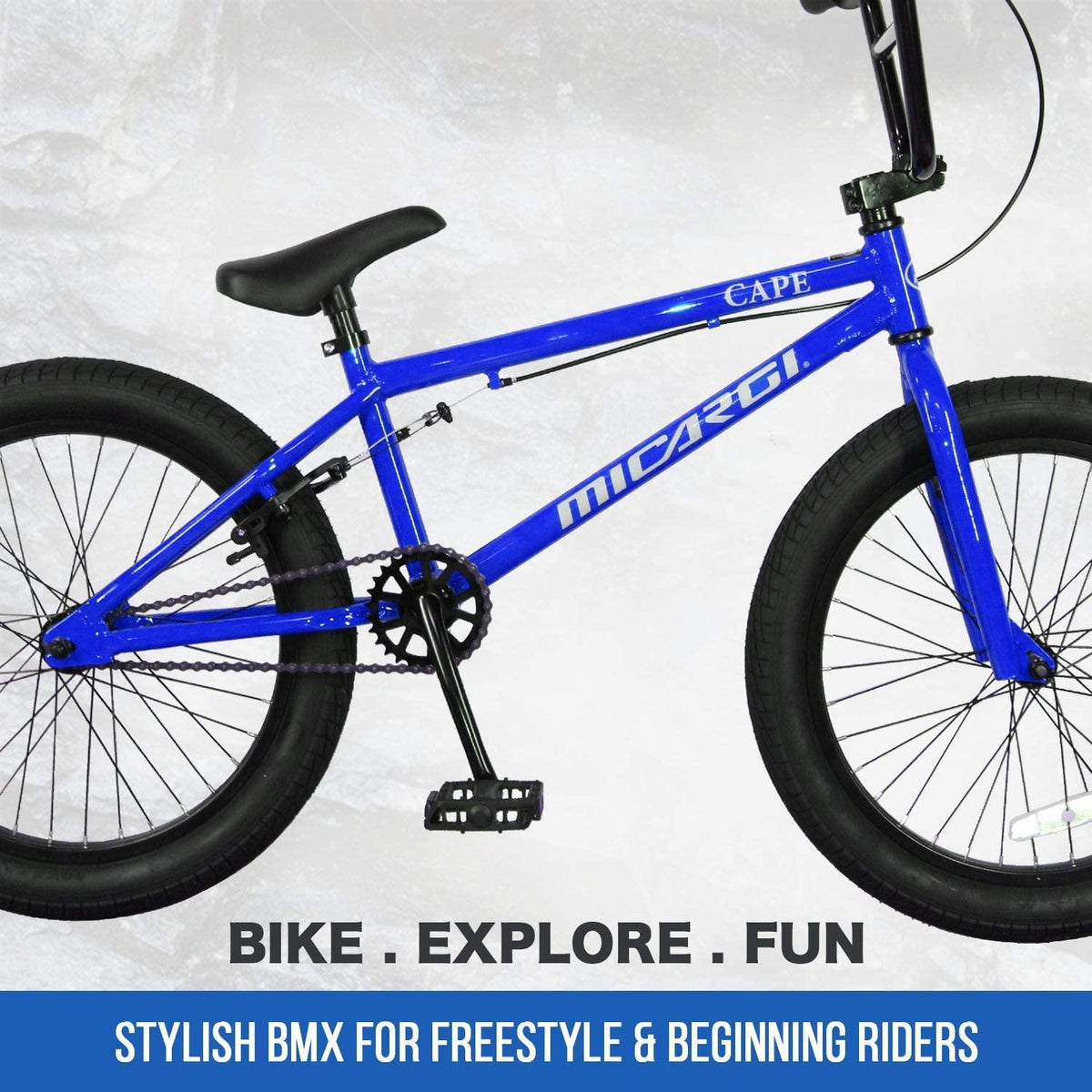 Micargi Maze Cape Sidewalk BMX Bike, 20-inch Wheels, Hi-Ten Steel Frame, Micro Drive 25x9T BMX Gearing