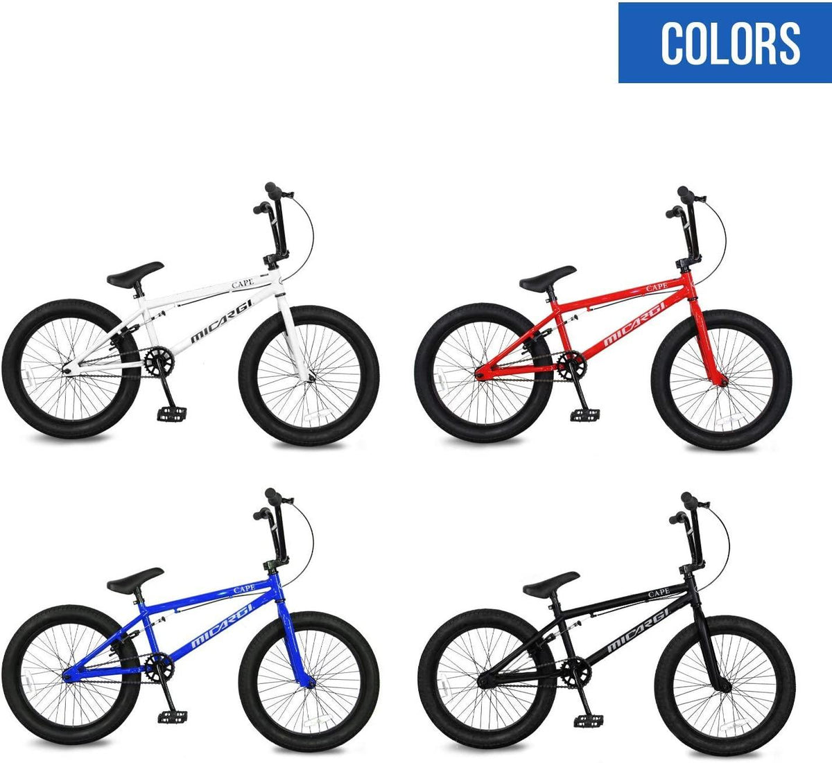 Micargi Maze Cape Sidewalk BMX Bike, 20-inch Wheels, Hi-Ten Steel Frame, Micro Drive 25x9T BMX Gearing