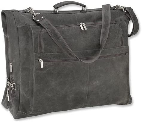Distressed Leather Garment Bag, Grey, One Size