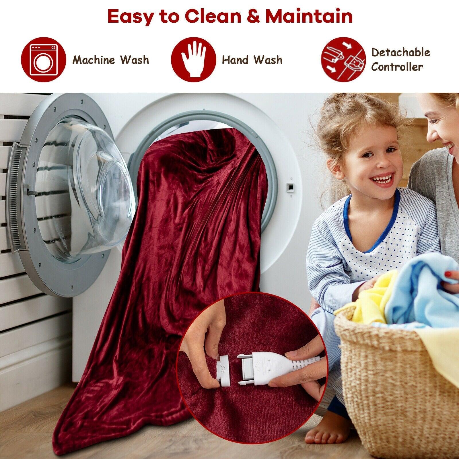 62" x 84" Flannel Heated Blanket Electric Throw w/10 Heating Levels