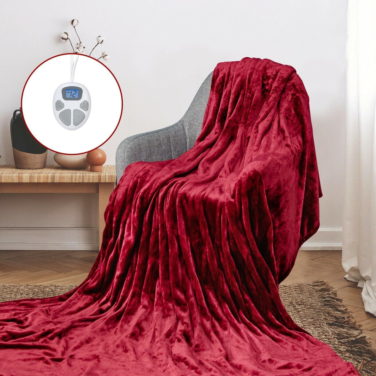 62" x 84" Flannel Heated Blanket Electric Throw w/10 Heating Levels