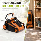 Cordless Lawn Mower, 17-Inch Battery Powered Electric Push Mower, 2-in-1 Mulching &amp; Bagging, 6 Cutting Heights, 40L Grass Bag, Lightweight Walk-Behind Mower for Small to Medium Yards, Orange