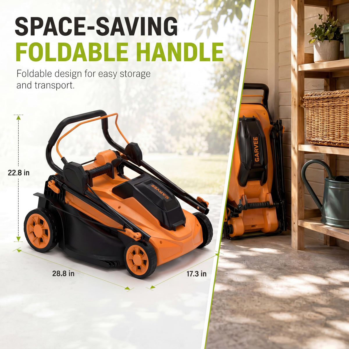 Cordless Lawn Mower, 17-Inch Battery Powered Electric Push Mower, 2-in-1 Mulching &amp; Bagging, 6 Cutting Heights, 40L Grass Bag, Lightweight Walk-Behind Mower for Small to Medium Yards, Orange