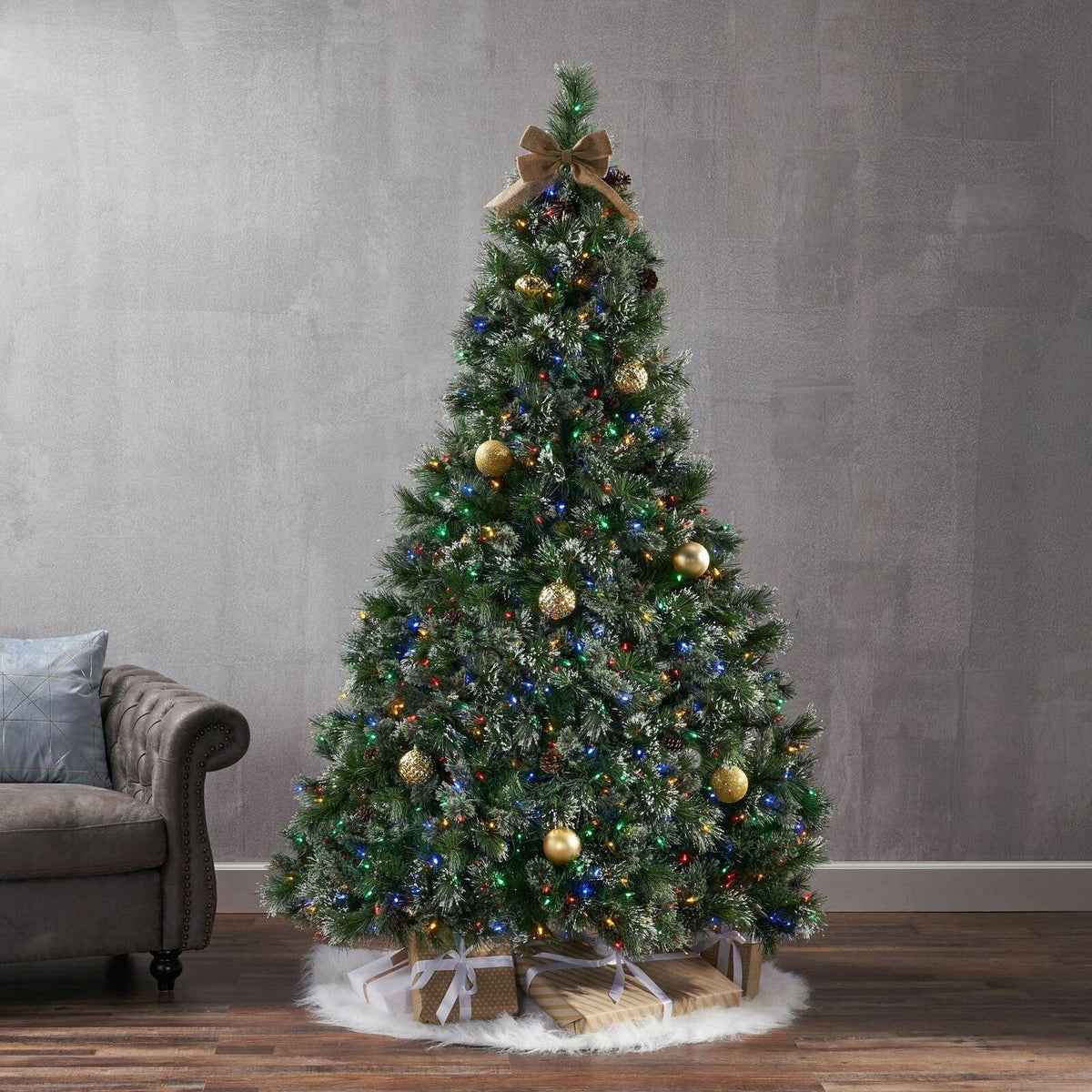7-foot Cashmere Pine Pre-Lit Artificial Christmas Tree with Snowy Branches and P