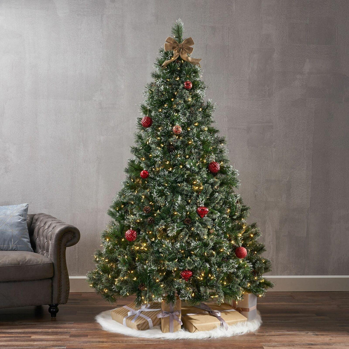 7-foot Cashmere Pine Pre-Lit Artificial Christmas Tree with Snowy Branches and P