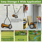 Manual Lawn Mower, 14 Inch 5-Blade Walk-Behind Cordless Grass Cutter with 7 Gallon Removable Grass Collect Bag, Adjustable Cutting Heights, Push Reel Lawn Mower for Yard, Garden