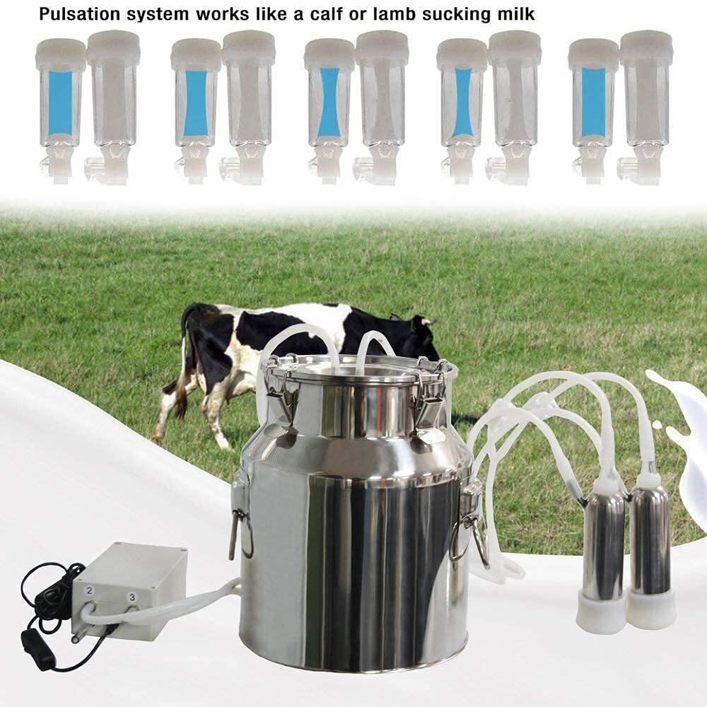 cjwdz milking machine for goats cows, pulsation vacuum pump milker, milking supplies w/stainless steel bucket, portable suction machine for jerseys, nigerian dwarfs, nubian mix (cow, 14l)