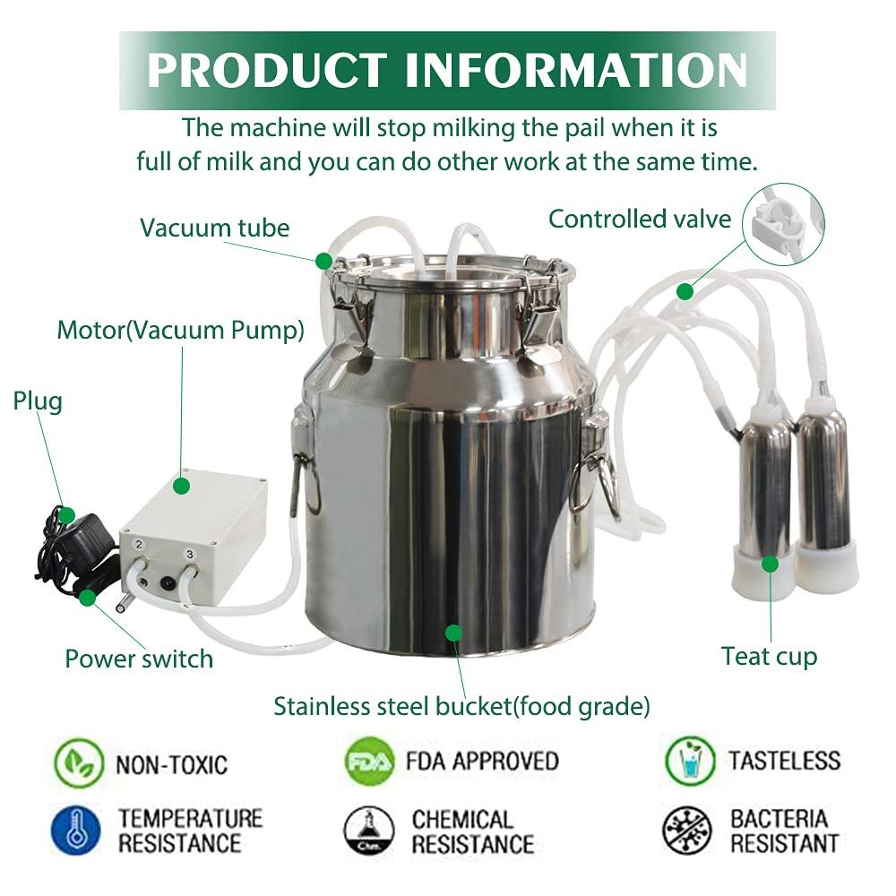 cjwdz milking machine for goats cows, pulsation vacuum pump milker, milking supplies w/stainless steel bucket, portable suction machine for jerseys, nigerian dwarfs, nubian mix (cow, 14l)