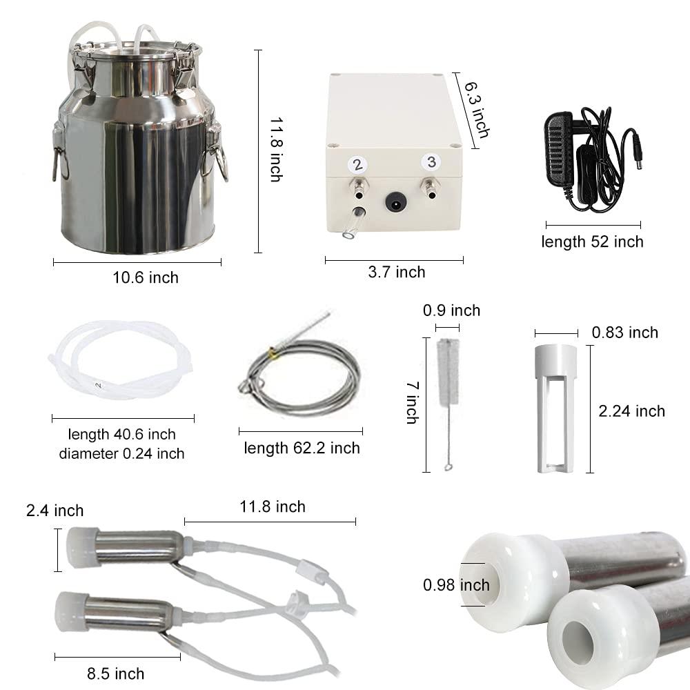 cjwdz milking machine for goats cows, pulsation vacuum pump milker, milking supplies w/stainless steel bucket, portable suction machine for jerseys, nigerian dwarfs, nubian mix (cow, 14l)