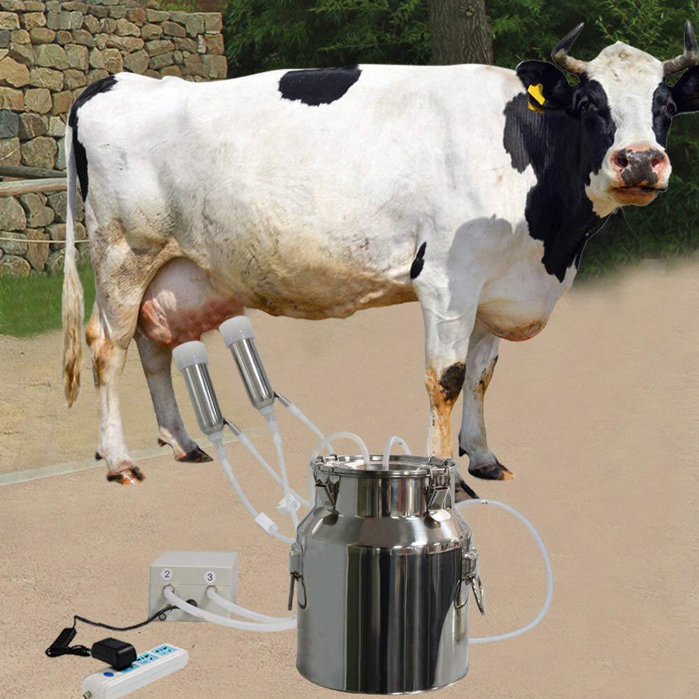 cjwdz milking machine for goats cows, pulsation vacuum pump milker, milking supplies w/stainless steel bucket, portable suction machine for jerseys, nigerian dwarfs, nubian mix (cow, 14l)