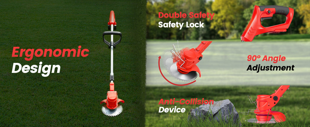 24V Electric Weed Wacker with Wheels, Grass Trimmer Cordless, 3 in 1 Weed Eater Battery Powered with 2pcs Batteries &amp; Charger, Weed Trimmer/Brush Cutter/Edger Lightweight for Lawn &amp; Yard