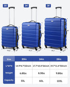 Luggage Sets, Hardside Lightweight Suitcase Set, Carry on and Checked Luggage with Spinner Wheels TSA Lock Anti-Scuff,Suitable for Travel/Business Travel/School(3-Piece Set(20/24/28), Navy Blue)