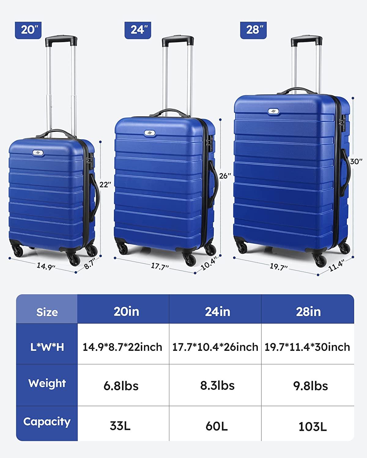 Luggage Sets, Hardside Lightweight Suitcase Set, Carry on and Checked Luggage with Spinner Wheels TSA Lock Anti-Scuff,Suitable for Travel/Business Travel/School(3-Piece Set(20/24/28), Navy Blue)