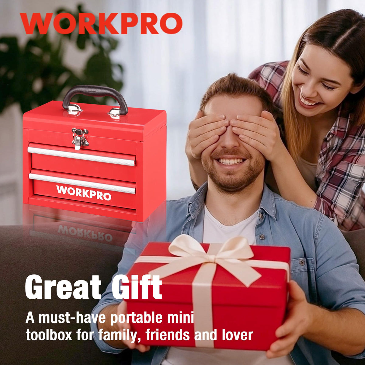 Portable Mini Metal Tool Box with 2 Drawers | Metal Tool Chest, Ball Bearing Slides, Top Storage, Latch Handle, PVC Drawer Liners, PP Feet Pads