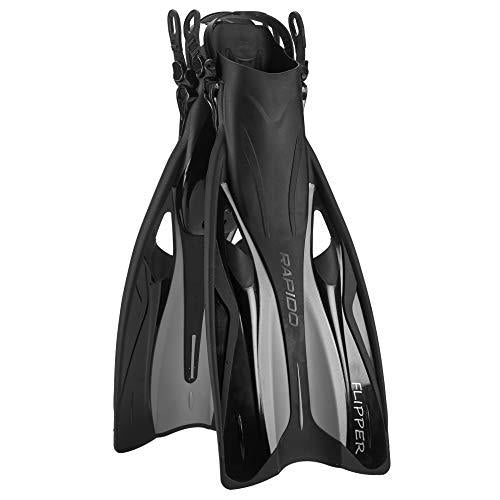 Phantom Aquatics Rapido Boutique Collection Clareza Three Window Tempered Glass Lens Mask Fin Snorkel Set with Snorkeling Gear Carry Bag, ABK - S
