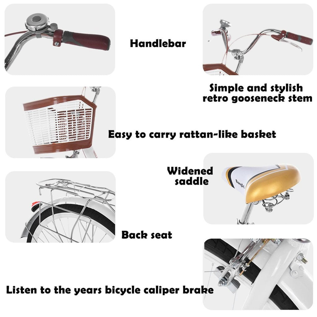 26 Inch Classic Bicycle Retro Bicycle Beach Cruiser Bicycle Retro Bicycle,Cruiser Bikes,White