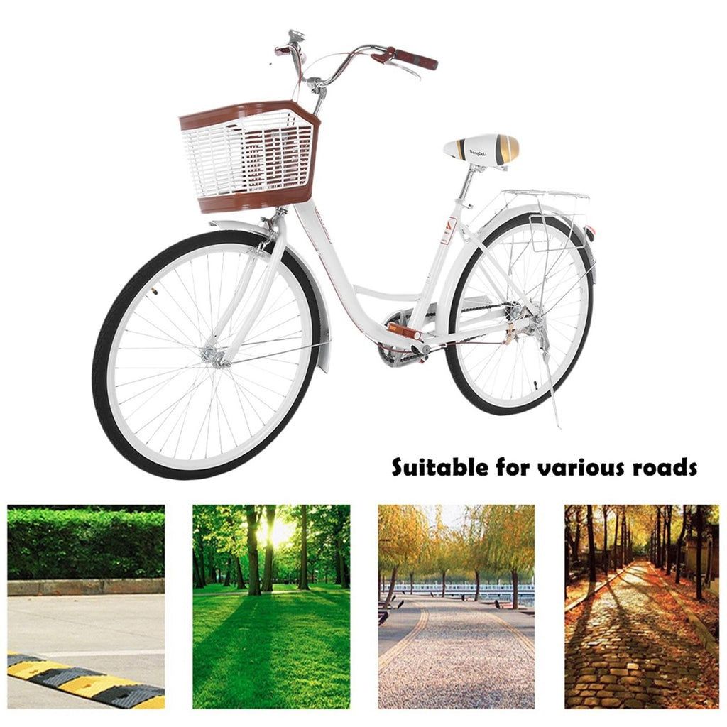 26 Inch Classic Bicycle Retro Bicycle Beach Cruiser Bicycle Retro Bicycle,Cruiser Bikes,White