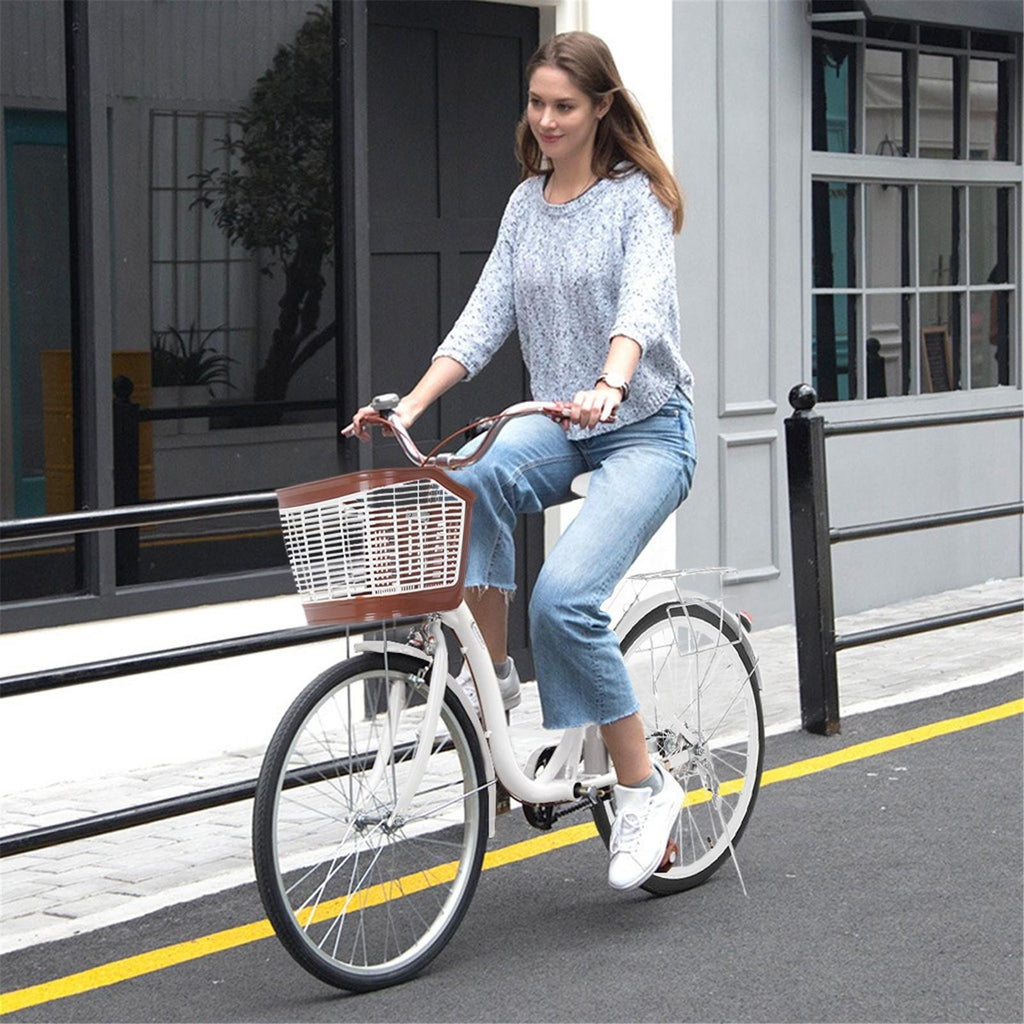 26 Inch Classic Bicycle Retro Bicycle Beach Cruiser Bicycle Retro Bicycle,Cruiser Bikes,White