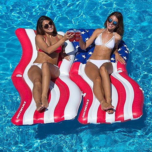 Swimline American Flag Connector Mattress Set Swimming Pool Float, 2-Pack