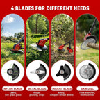 20000 RPM Electric Weed Wacker with Wheel,12″ Brushless Cordless Weed Eater Battery Powered, 4-in-1 Brush Cutter/String Trimmer/Grass Edger Tool/Lawn Mower, Stringless Weed Trimmer,5 Blade,2 Battery