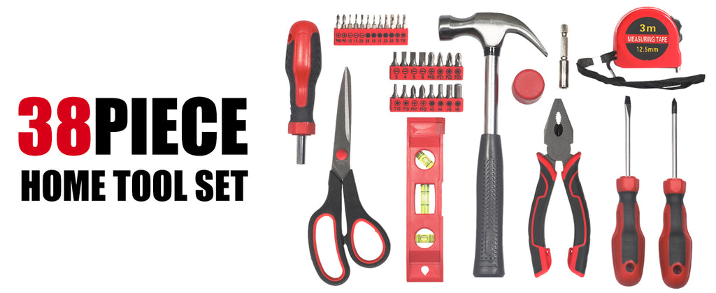 Basic Home Red Tool Kit - 38 Pieces Tool Set with Portable StoraBoxes for Daily Repairing and Maintenance, Home DIY Tool Kit Set for Office & Garage