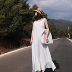 Spring New White Dress Cotton Casual Sleeveless Dress