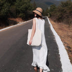 Spring New White Dress Cotton Casual Sleeveless Dress