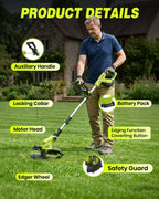 Cordless Weed Wacker,3-in-1 Weed Cutter with Auto Line Feed, 12-in Cordless Lawn Mower Grass Trimmer&amp;Edger Lawn&amp;Mower Tool with 2 Batteries for Yard, Garden,Wireless Weed Eater with 2 Lines