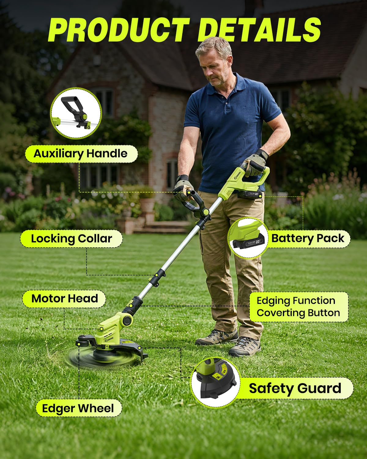 Cordless Weed Wacker,3-in-1 Weed Cutter with Auto Line Feed, 12-in Cordless Lawn Mower Grass Trimmer&amp;Edger Lawn&amp;Mower Tool with 2 Batteries for Yard, Garden,Wireless Weed Eater with 2 Lines