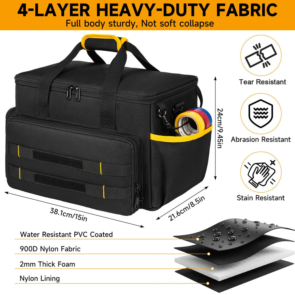 Tool Bag 15 Inch,Heavy Duty Tool Organizer,Tactical RanTool Tote,30 Pockets & Anti-Friction Bottom,Water-Resistant,Tool Box for Him Dad Men,Electrician,Carpenter,Repairman,Ideal Gift for Father