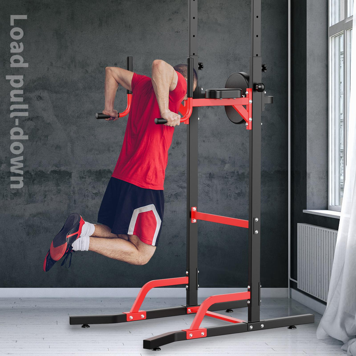 Murtisol Power Tower Pull-up and Workout Dip Station Strength Training 5 LEVEL Adjustable Height Back Muscles Triceps Chest Shoulder Home Gym