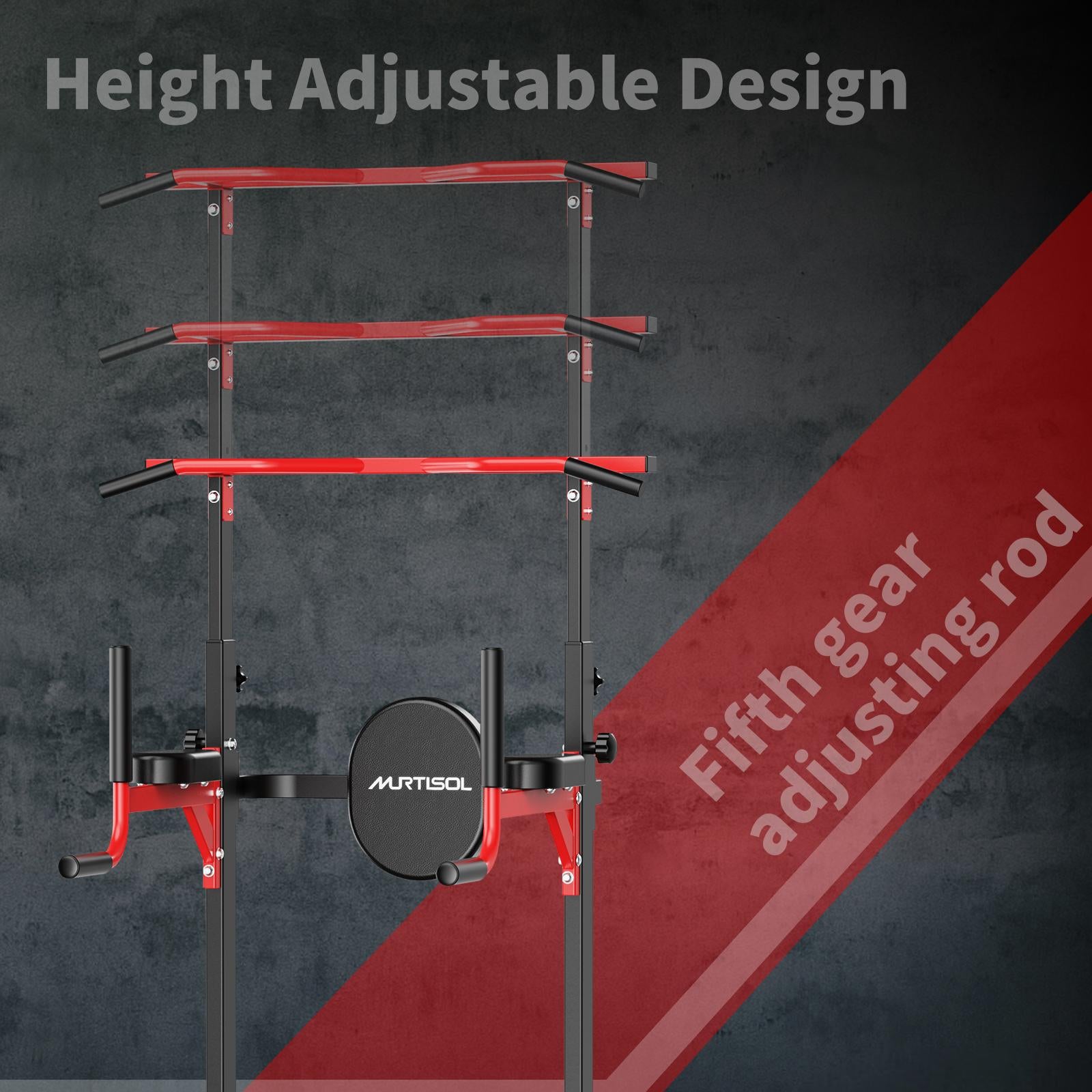 Murtisol Power Tower Pull-up and Workout Dip Station Strength Training 5 LEVEL Adjustable Height Back Muscles Triceps Chest Shoulder Home Gym