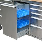 72 inch Rolling Tool Chest with 11 Drawers + 3 Upper Cabinets,  Steel Lockable Tool Cabinet with 6 Blue StoraBins & Power Strip, Assembled Tool Box for Gara(1 × HTC7214W1)