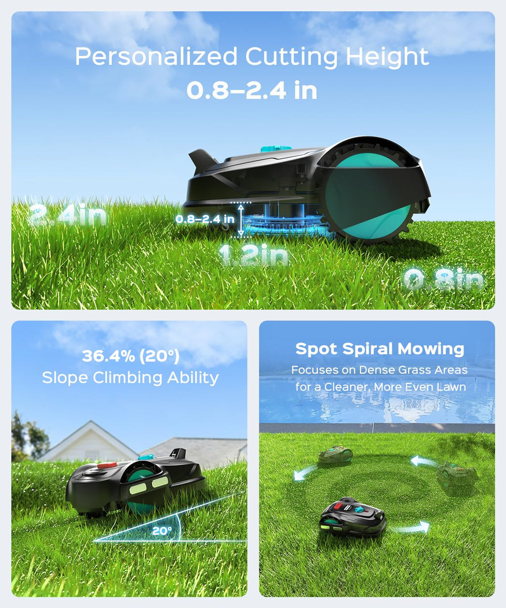 2026 M800Plus Robot Lawn Mower, GPS &amp; 3D Vision, with 32.8 ft Magnetic Stripe, Obstacle Avoidance, Auto-Charging, APP Control, Bow-Shaped Mowing for Lawns up to 8611 sq.ft (Deep Black)