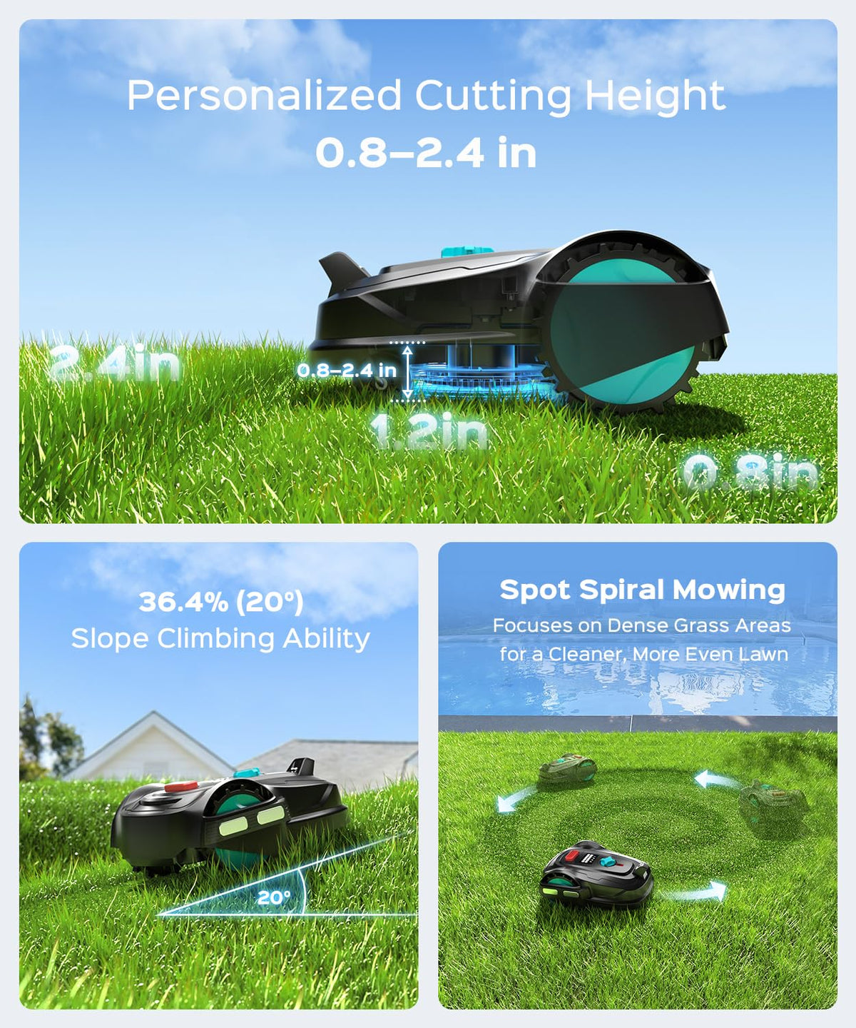 2026 M800Plus Robot Lawn Mower, GPS &amp; 3D Vision, with 32.8 ft Magnetic Stripe, Obstacle Avoidance, Auto-Charging, APP Control, Bow-Shaped Mowing for Lawns up to 8611 sq.ft (Deep Black)