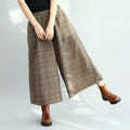 winter elastic waist plaid wide leg pants