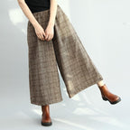 winter elastic waist plaid wide leg pants