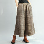 winter elastic waist plaid wide leg pants
