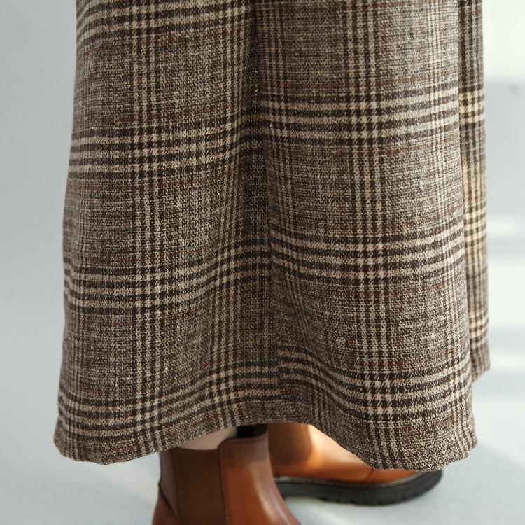winter elastic waist plaid wide leg pants