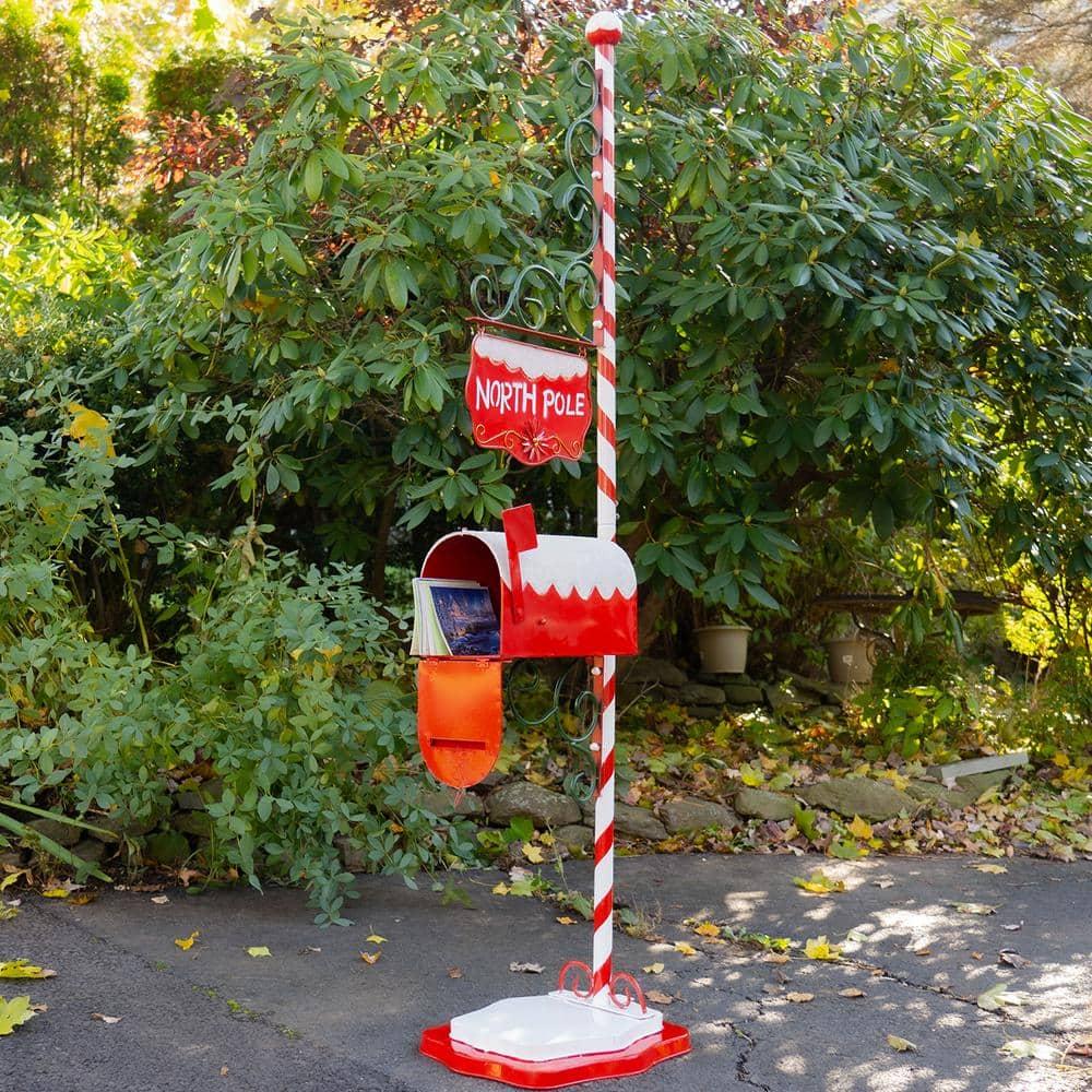 72 in. Tall North Pole Mailbox with Candy Cane Stand