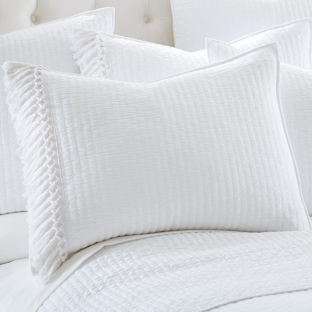Levtex Home - Casita White Quilt Set - Twin Quilt + One Standard Pillow Sham - Frin- White - Quilt Size (68x86in.) and Pillow Sham Size (26x20in.) - Reversible - Cotton Fabric