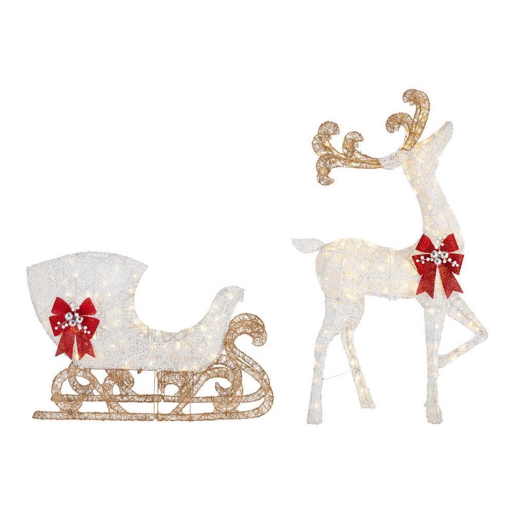 5 ft Warm White LED Reindeer with Sleigh Holiday Yard Decoration