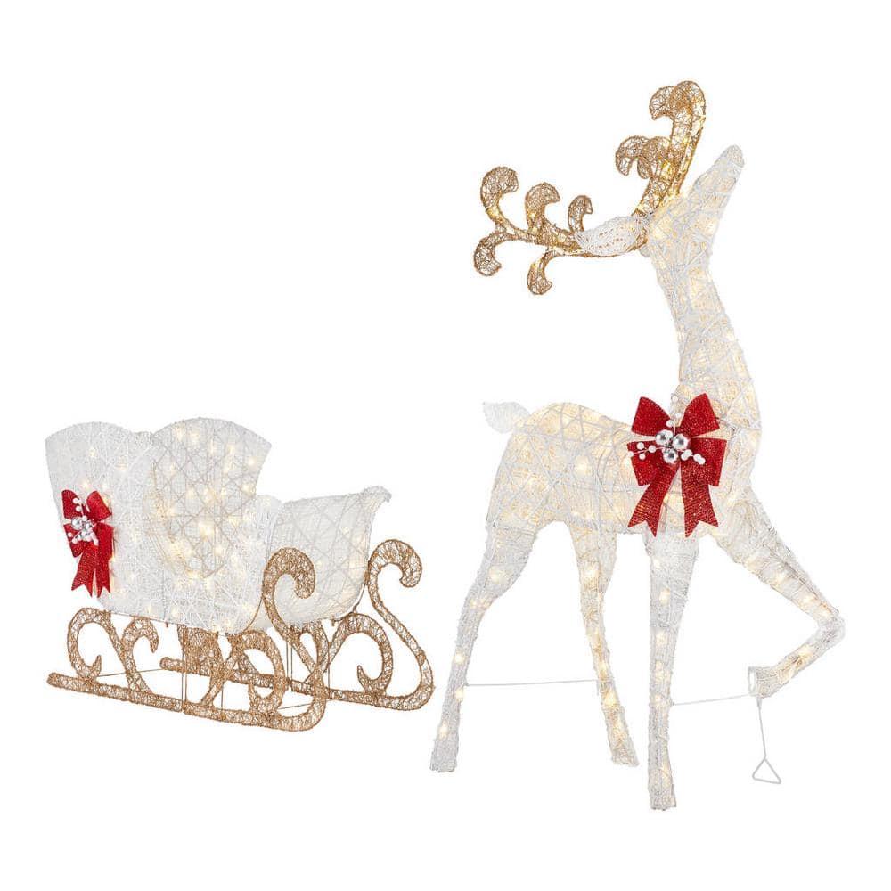 5 ft Warm White LED Reindeer with Sleigh Holiday Yard Decoration