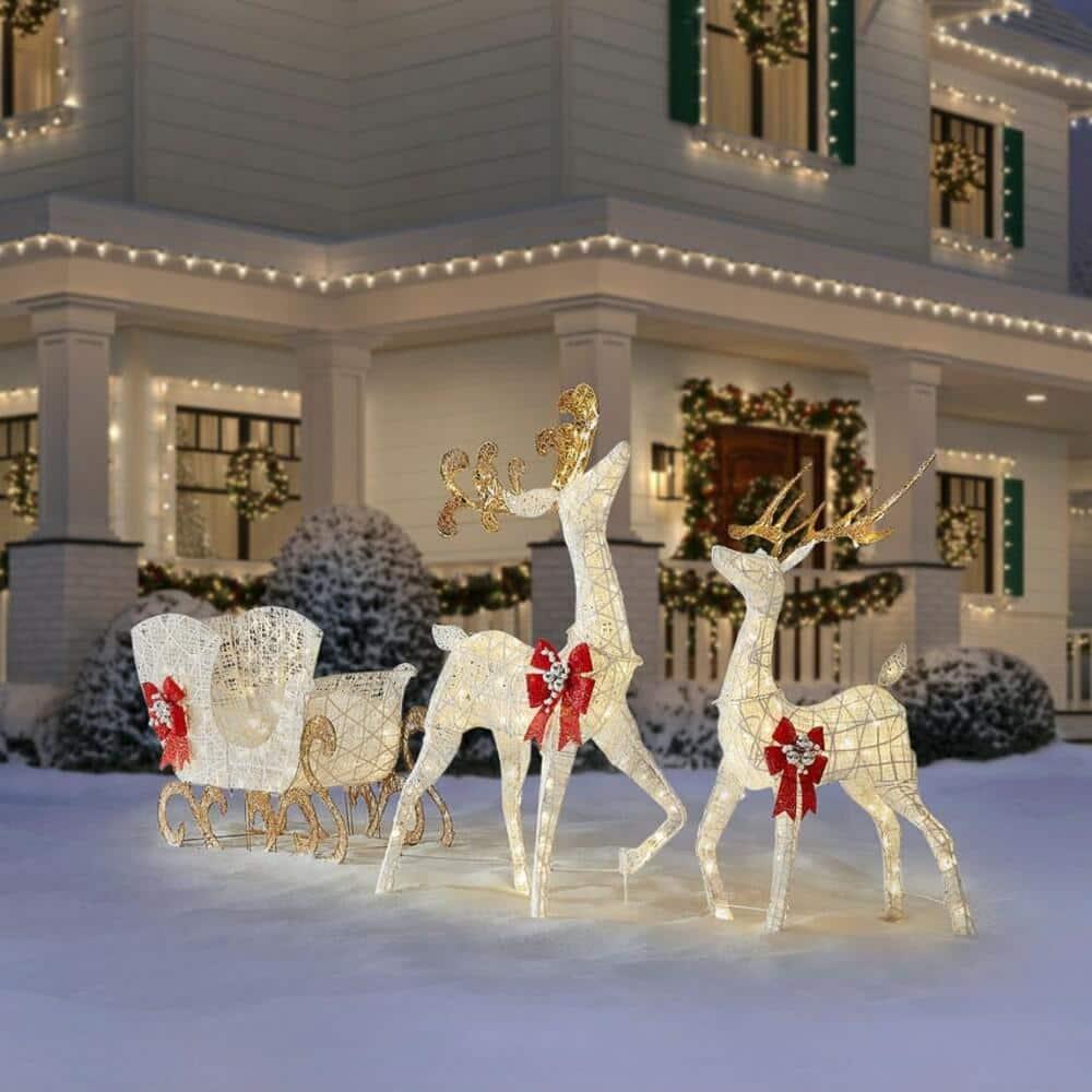 5 ft Warm White LED Reindeer with Sleigh Holiday Yard Decoration