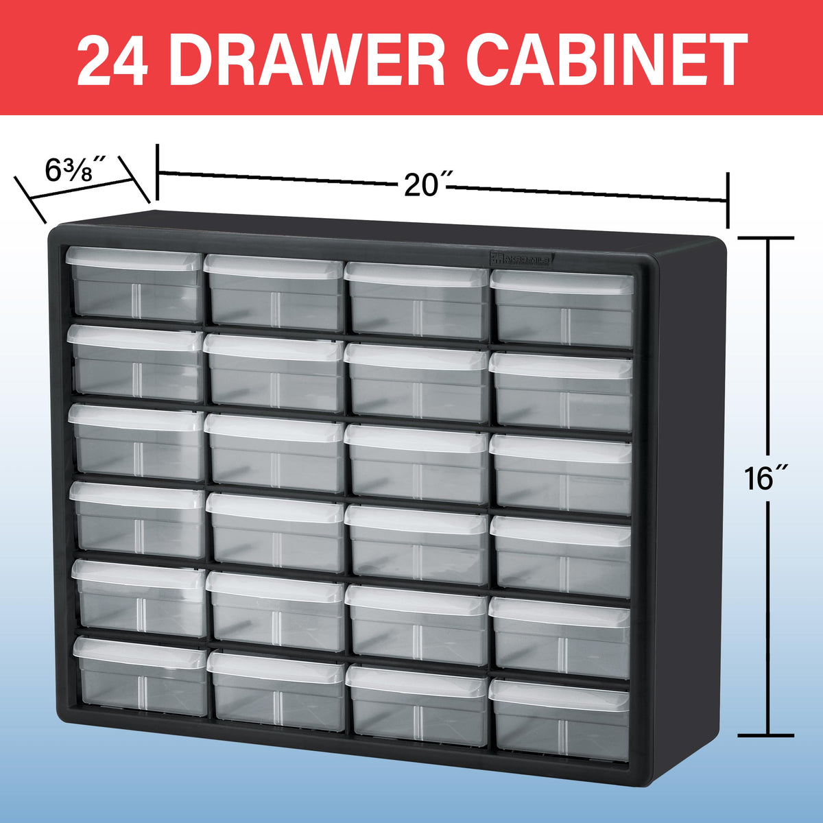 24-Drawer Plastic Drawer StoraCabinet for GaraOrganization, Bead Organizer, Building Bricks Storage, Teacher Toolbox, Makeup Organizer, 20" W x 6" D x 16" H, 10124 Black