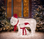 Haute Decor Mamma and Baby Polar Bear (Set of 2) Easy Setup Outdoor Lighted Christmas Yard Decor with 50 Warm White LED Lights and Classic Red and White Hat and Scarf
