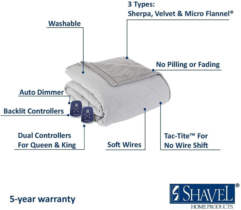 Shavel Home Products Micro Flannel Electric Reversible Sherpa Blanket  Twin  Frosted Rose