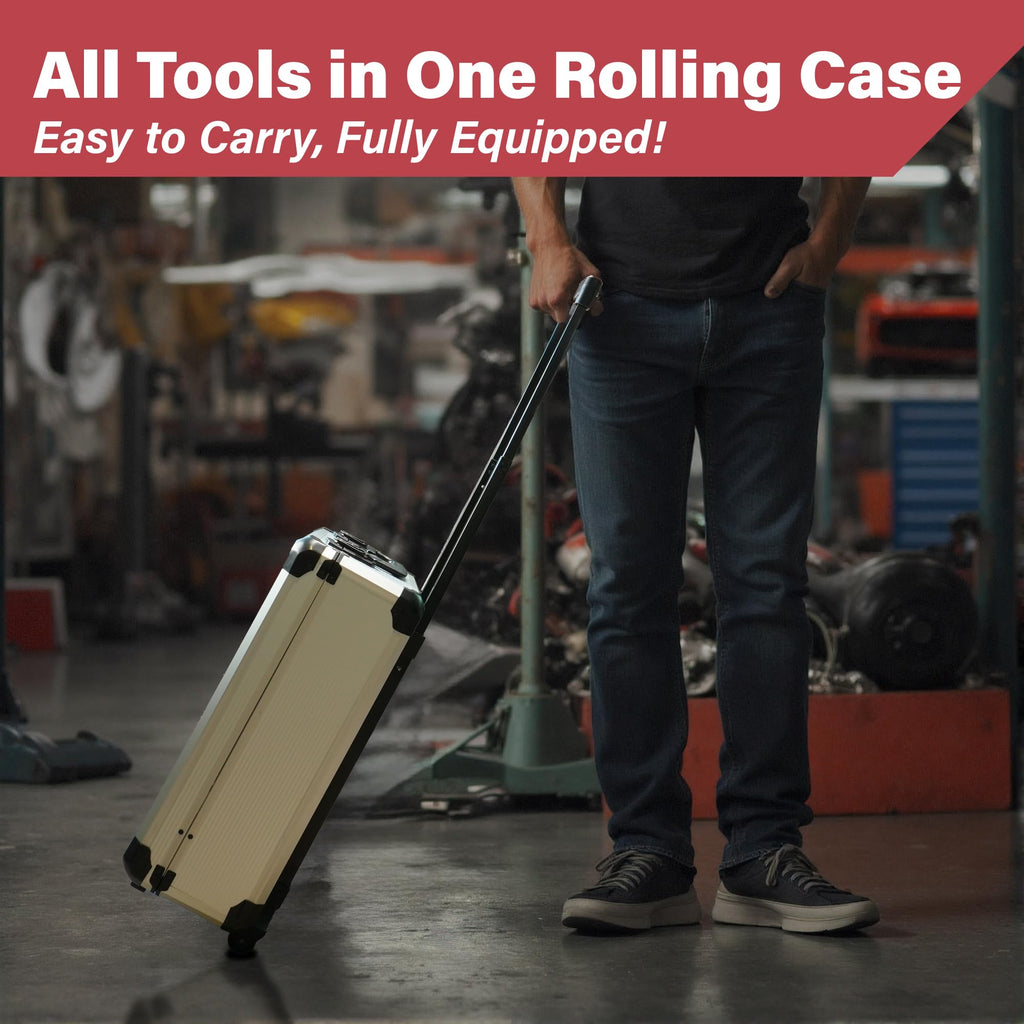 515 PCS General Household Tool Kit Aluminum Trolley Case Tool Set for Men | 4-Drawer Hand Tool Set for Home Repair, Car, Garage, Maintenance, Auto Repair Toolbox with Wheel