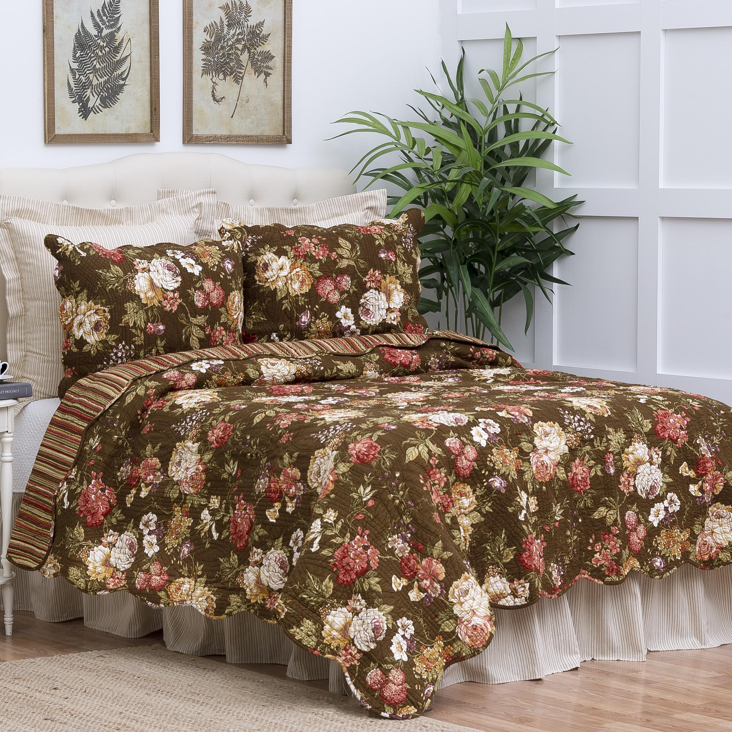 C&amp;F Home Koren Floral Full/Queen Quilt Machine Washable Reversible Bedspread Coverlet