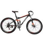 Eurobike S7 Mountain Bike Full Suspension Frame 21 Speed Shifter 27.5 Inch Wheels Dual Disc Brakes Bikes for Men Orange